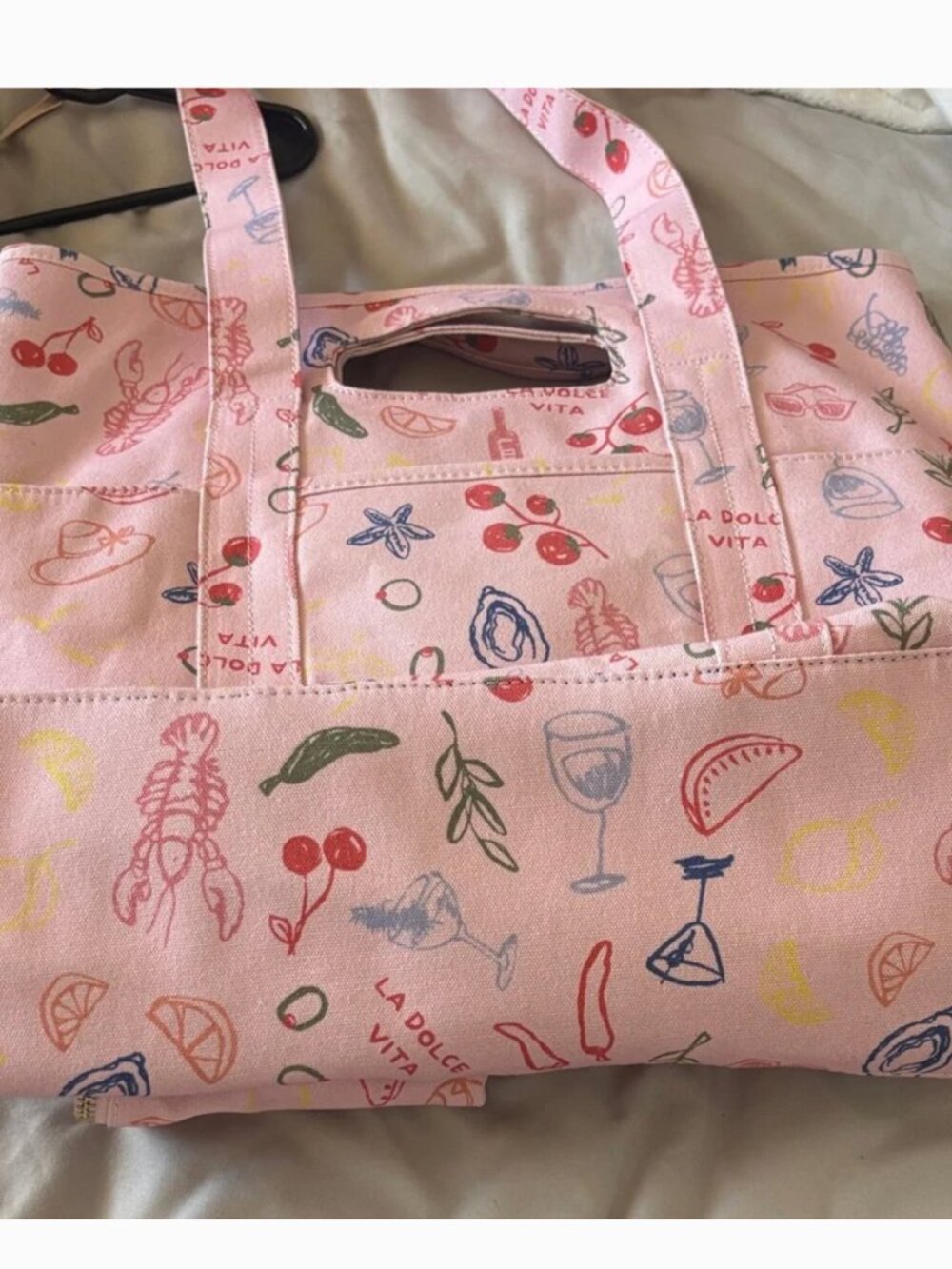 C&C California Pink Canvas Tote with Multicolor Italian Summer Print and Pouch